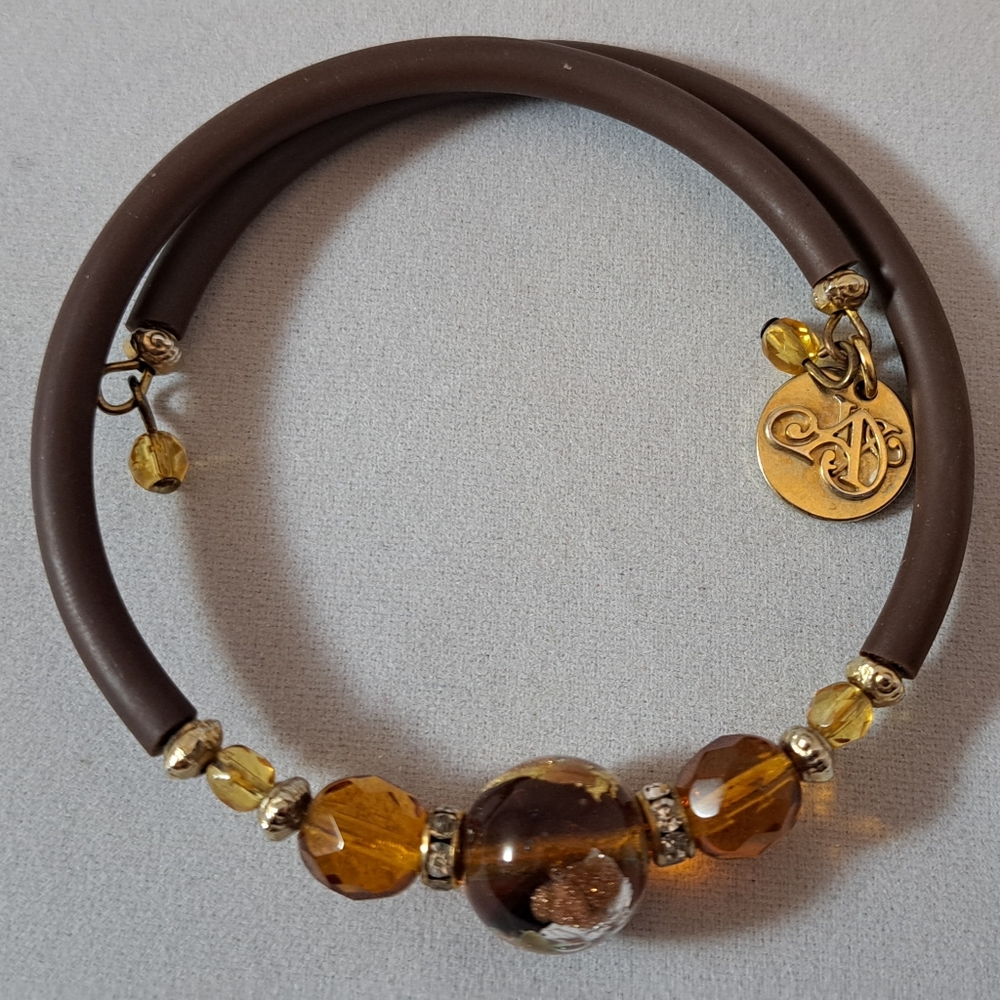 Antonio Vaccari Italy Amber Cream And Gold Murino Glass Bead Bracelet
